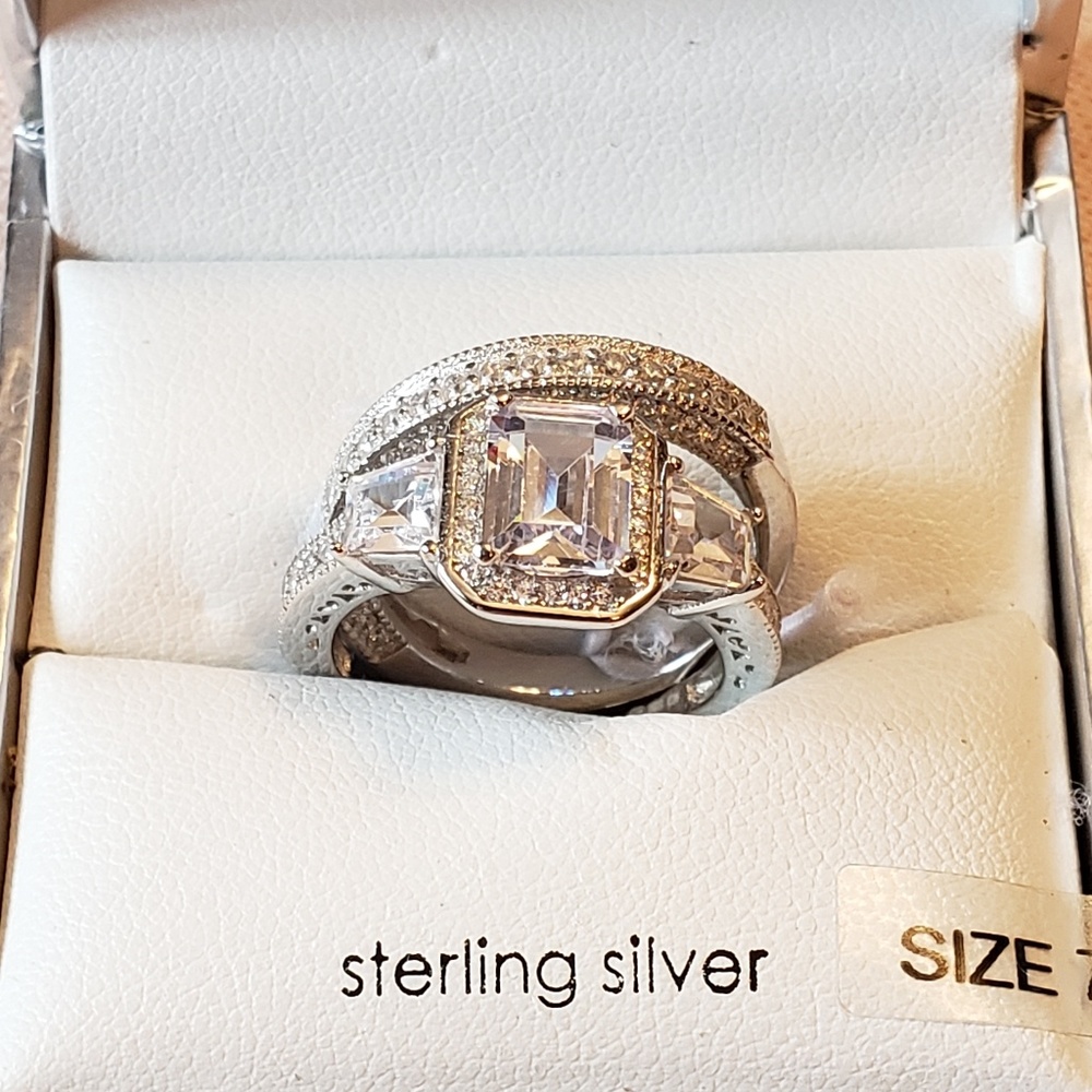 Guiliana 925 Sterling CZ Wedding Ring Set Size 7 - Picture 3 of 7